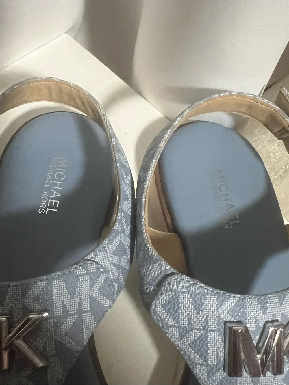 Michael Kors Light Blue Logo Thong Sandals with MK Hardware
